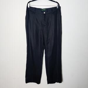 Lauren Ralph Lauren 100% Linen Black Wide Leg Trousers 14W Minimalist Classic
